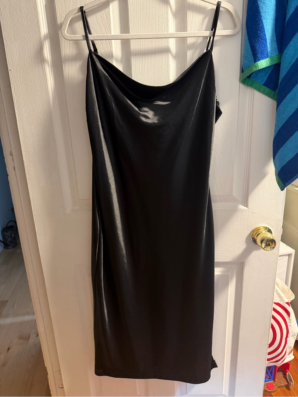 Sleek Black Slip Dress with Cowl Neck